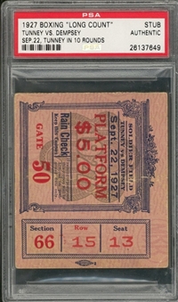 1927 Tunney vs Dempsey Match Ticket Stub From 9/22/1927 "Long Count" (PSA)